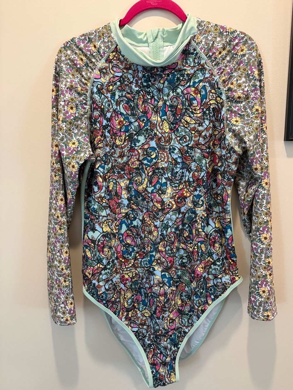 VENUS Mint Trim Long-Sleeve One-Piece Swimsuit in Multi Floral Print